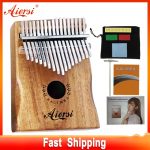 Aiersi Solid Koa 17 Keys Gecko Kalimba Thumb Piano Calimba Musical gift with Song instruction book Tune Hammer and bag